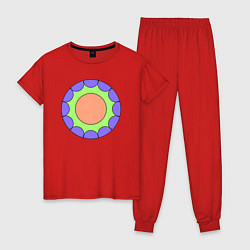 Пижама хлопковая женская Салатовая звезда с окружностями, цвет: красный