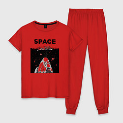 Пижама хлопковая женская Морской космос, цвет: красный
