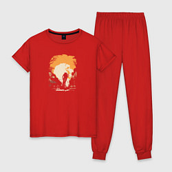 Пижама хлопковая женская Осенние покатушки, цвет: красный