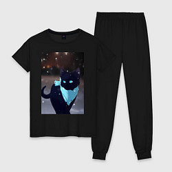 Пижама хлопковая женская Бездомный бог кот Ято, цвет: черный