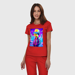 Пижама хлопковая женская Cyber Bart on a virtual glasses, цвет: красный — фото 2