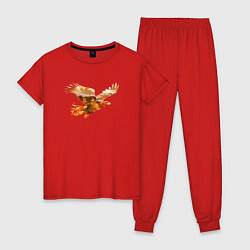 Пижама хлопковая женская Летящий орел и пейзаж, цвет: красный