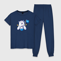 Пижама хлопковая женская Белый медведь и мороженое, цвет: тёмно-синий
