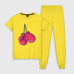 Пижама хлопковая женская Перчатки для бокса, цвет: желтый