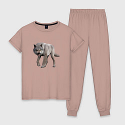 Пижама хлопковая женская Волк глядит, цвет: пыльно-розовый