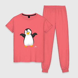 Пижама хлопковая женская Веселый пингвин красивый, цвет: коралловый
