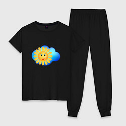 Пижама хлопковая женская Веселое солнце, цвет: черный