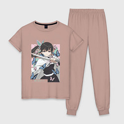 Пижама хлопковая женская Клинок рассекающий демонов Канао Цуюри квадрат, цвет: пыльно-розовый