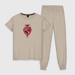 Пижама хлопковая женская Гранатовое сердце, цвет: миндальный