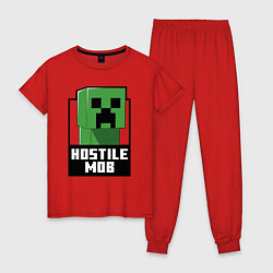 Пижама хлопковая женская Minecraft hostile mob, цвет: красный