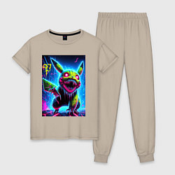 Пижама хлопковая женская Pikachu - nightmare ai art fantasy, цвет: миндальный