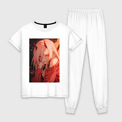 Пижама хлопковая женская Человек-бензопила Пауэр Охотница на демонов, цвет: белый