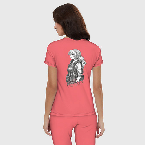 Женская пижама Аниме девушка на фоне триколора / Коралловый – фото 4