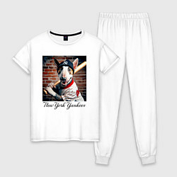Пижама хлопковая женская Bull terrier - New York yankees baseball team, цвет: белый
