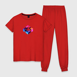 Пижама хлопковая женская Куб абстракция, цвет: красный