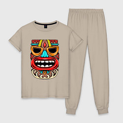 Пижама хлопковая женская Tiki mask, цвет: миндальный