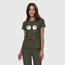 Пижама хлопковая женская John Zoidberg Face, цвет: меланж-хаки — фото 2
