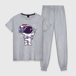 Пижама хлопковая женская Космонавт с бумбоксом, цвет: меланж