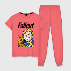 Пижама хлопковая женская Vault boy and shepherd, цвет: коралловый