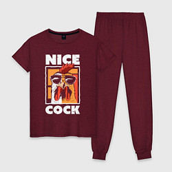 Пижама хлопковая женская Nice cock, цвет: меланж-бордовый