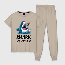 Пижама хлопковая женская Shark ice cream - ai art, цвет: миндальный