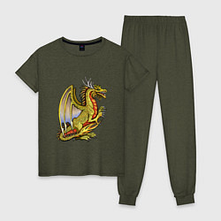 Пижама хлопковая женская HOMM3 gold dragon, цвет: меланж-хаки