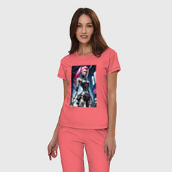 Пижама хлопковая женская Cyber Barbie from future - ai art fantasy, цвет: коралловый — фото 2