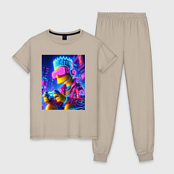 Пижама хлопковая женская Bart Simpson esports player - neon glow, цвет: миндальный