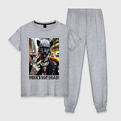 Пижама хлопковая женская Girl panther im New York - punks not dead, цвет: меланж