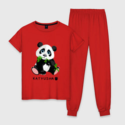 Пижама хлопковая женская Панда Катюша с бамбуком, цвет: красный
