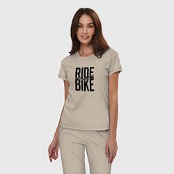 Пижама хлопковая женская Black ride bike, цвет: миндальный — фото 2