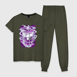 Пижама хлопковая женская Tardis violet, цвет: меланж-хаки