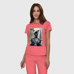 Пижама хлопковая женская Молодая пантера - модница из Нью-Йорка, цвет: коралловый — фото 2