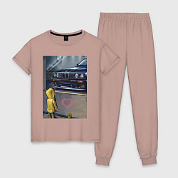 Пижама хлопковая женская BMW арт, цвет: пыльно-розовый