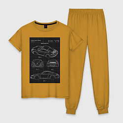 Пижама хлопковая женская Porsche 911 автомобиль чертеж, цвет: горчичный