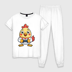 Пижама хлопковая женская Цыпленок геймер, цвет: белый