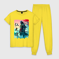 Пижама хлопковая женская Japanese samurai - ghost of Tsushima sketch, цвет: желтый