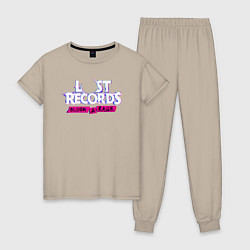 Пижама хлопковая женская Lost records bloom and rage logo, цвет: миндальный