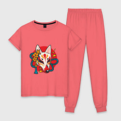 Пижама хлопковая женская Лиса самурай, цвет: коралловый