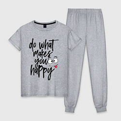 Пижама хлопковая женская Do what makes you happy, цвет: меланж