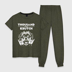 Пижама хлопковая женская Thousand Foot Krutch rock dog, цвет: меланж-хаки