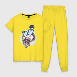 Пижама хлопковая женская Broken skater skull, цвет: желтый