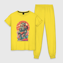 Пижама хлопковая женская Ретро робот в стиле аниме, цвет: желтый