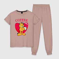 Пижама хлопковая женская Coffee is love Гарфилд, цвет: пыльно-розовый