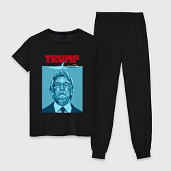 Пижама хлопковая женская Трамп - челюсти, цвет: черный