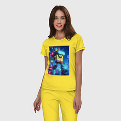 Пижама хлопковая женская Cyber Sponge Bob - neon glow fantasy, цвет: желтый — фото 2