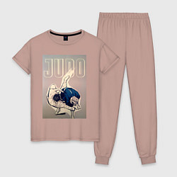 Пижама хлопковая женская Дзюдо бросок через бедро, цвет: пыльно-розовый