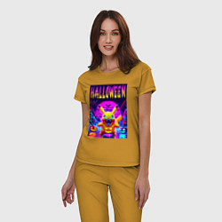 Пижама хлопковая женская Pikachu - halloween vaporwave, цвет: горчичный — фото 2