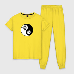 Пижама хлопковая женская Инь ян символ квадробика, цвет: желтый