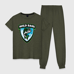 Пижама хлопковая женская Wild bass fishing, цвет: меланж-хаки